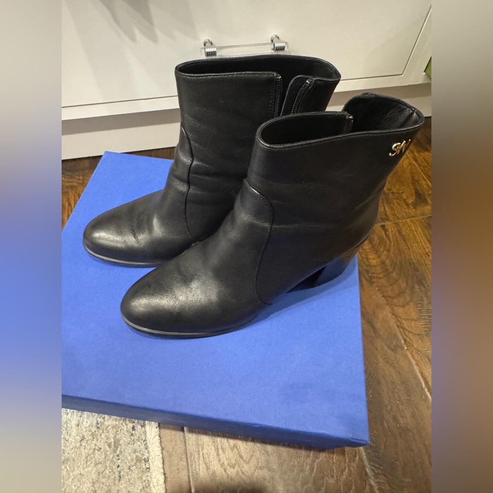 Stuart Weitzman Black Ankle Boots Smooth Leather